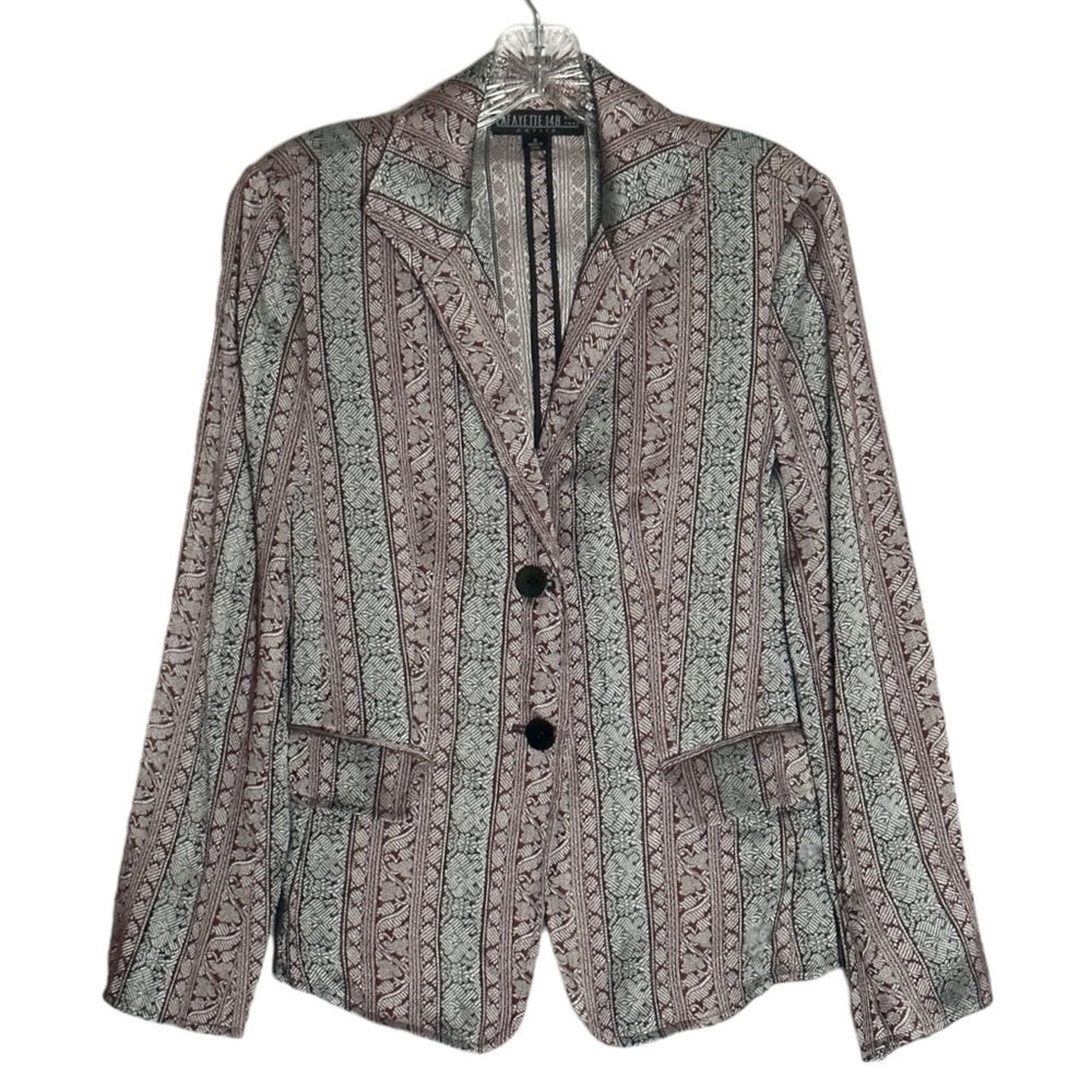 Lafayette 148 Vintage Metallic Tapestry Blazer Jacket 6P Virgin Wool Jacquard
